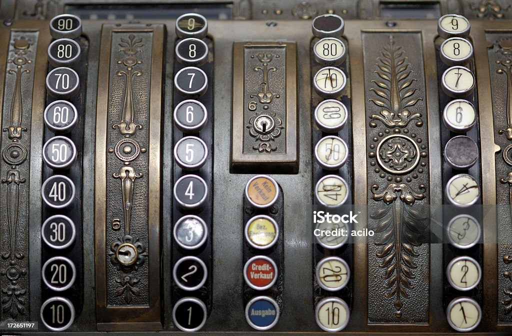 Llaves antiguas caja registradora - Foto de stock de Botón pulsador libre de derechos