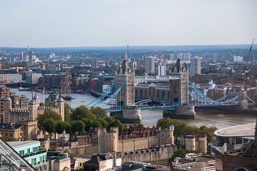 London, United Kingdom - October 07, 2023: View on Tower of London and Tower Bridge