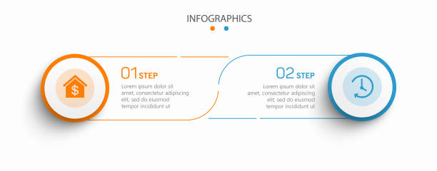 Vector infographic template with icons and 2 options or steps Vector infographic template with icons and 2 options or steps. Can be used for process diagram, presentations, workflow layout, flow chart, info graph two objects stock illustrations