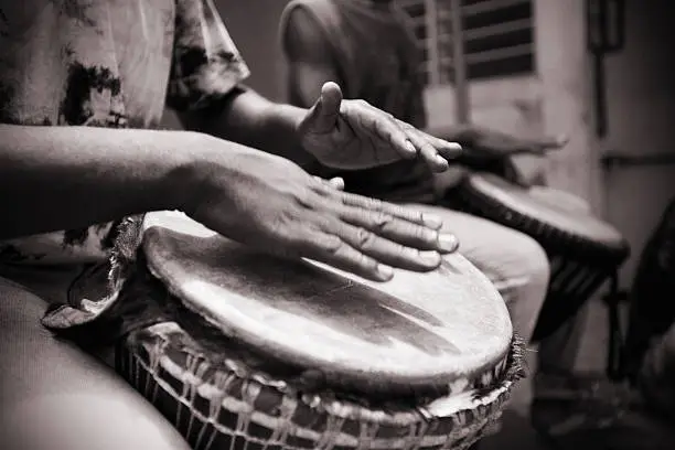 west african musicians with jembes.