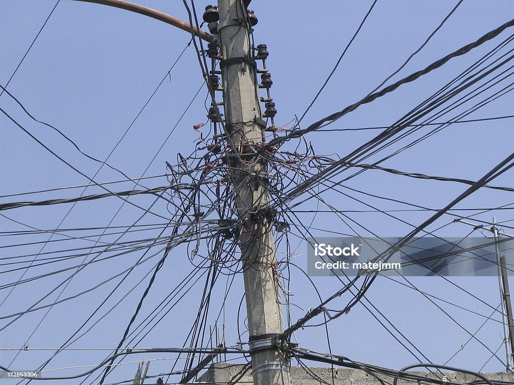 Cable mess Messed cables in Mexico City Chaos Stock Photo