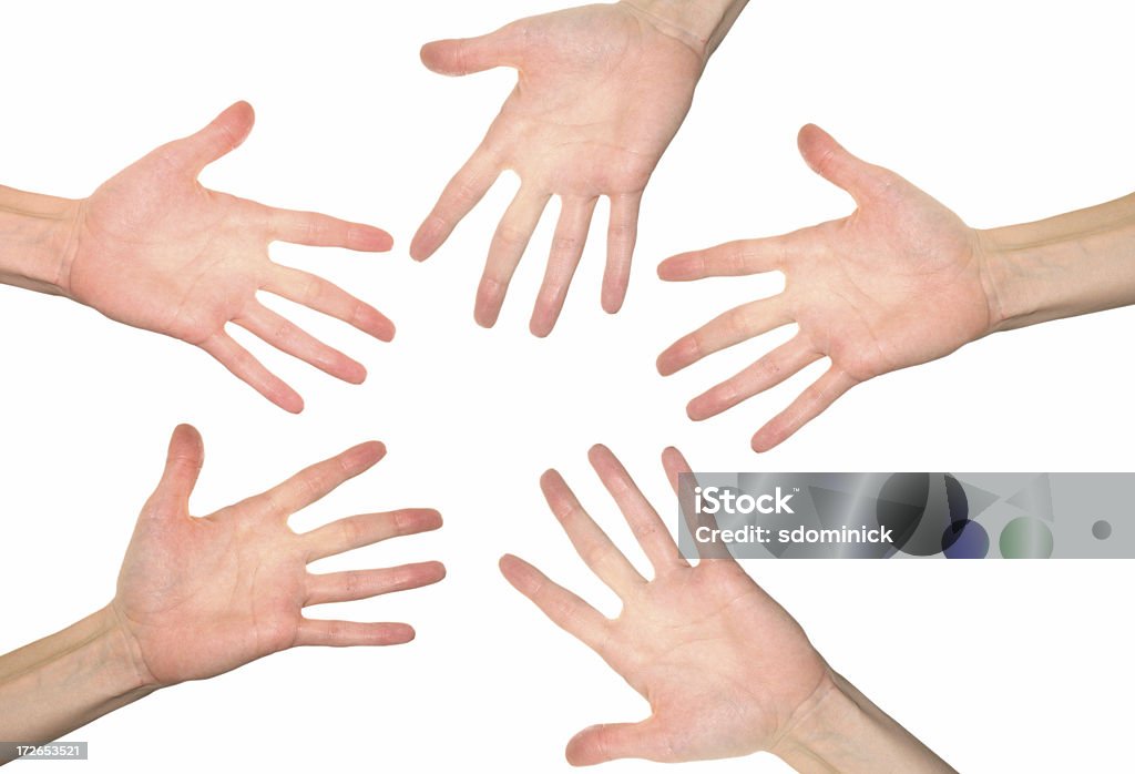 Gimme! A bunch of hands out as though they are waiting to be filled. Anticipation Stock Photo