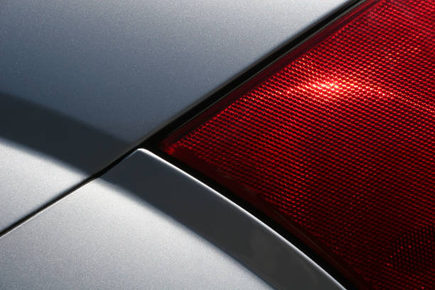 Close up of a tail light on a silver vehicle stock photo