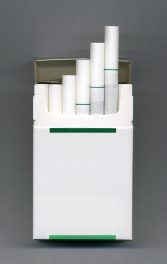 A blank cigarette pack with cigarettes sticking out.