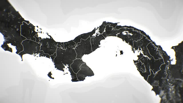 Zoom in on monochrome map of Panama, 4K, high quality, dark theme, simple world map, monochrome style, night, highlighted country and cities, satellite and aerial view of provinces, state, city,
