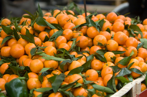 Oranges on sale in a street market in Milan Italy SHALLOW DEPTH OF FIELDPlease view other related images of mine