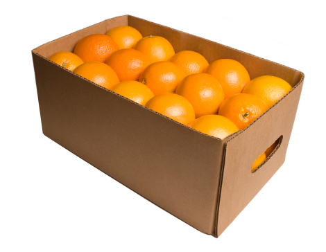 Box of oranges isolated on white