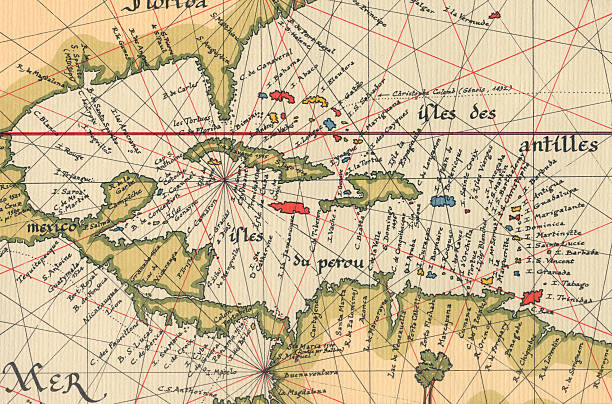 旧カリブ海のマップ - map gulf of mexico cartography usa ストックフォトと画像