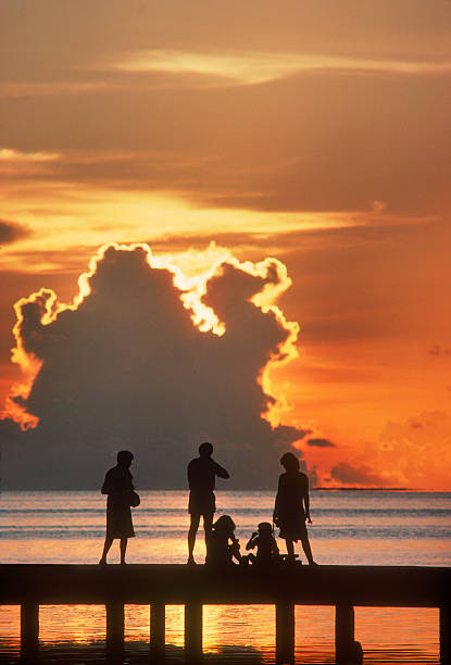 Family at sunset on the island of Bora Bora