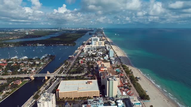 Aerial view of tropical scenery of Hollywood Beach at Miami coast USA.