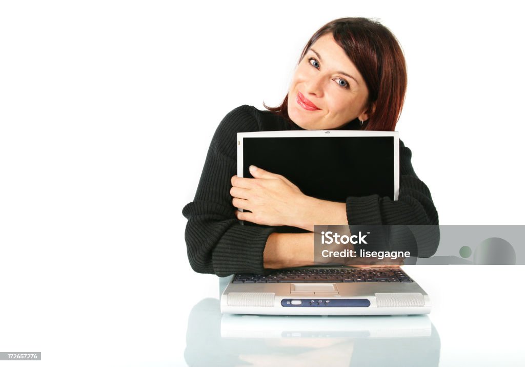 Ela adora seu computador portátil - Royalty-free Abraçar Foto de stock
