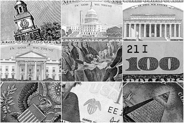 Macro shots of Money Sections "Macro shots of different sections of different denominations of money, to lazy to upload them individually so here you go." dollar bill eagle stock pictures, royalty-free photos & images