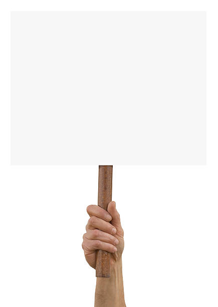 A hand holding up an blank placard stock photo