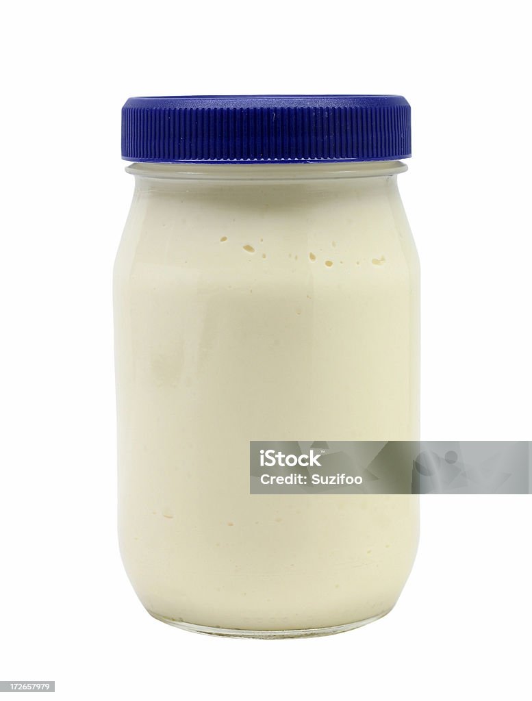 jar of mayonnaise "A jar of mayonnaise, isolated on white." Mayonnaise Stock Photo