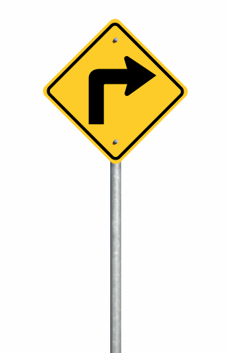 Isolated right turn road sign