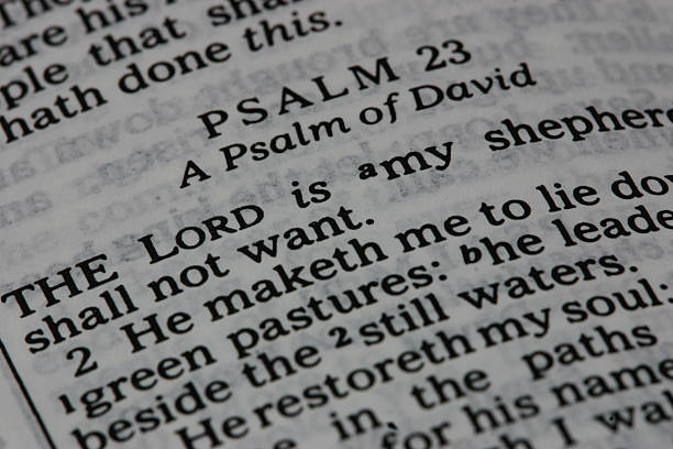 The Lord is my shepherd "Psalm 23:1 opened in the Bible (KJV)(The Lord is my shepherd, I shall not want.)Other images in this series:" psalms stock pictures, royalty-free photos & images