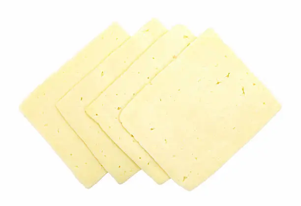 "Sliced havarti cheese, for sandwiches. Isolated on white. Part of my sandwich ingredients series."
