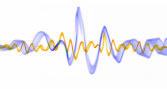 Sound waves overlapping each other.
