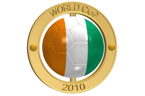 3d ray traced rendering of a golden  World Cup 2010 Football Medallion aa Ivory Coast
