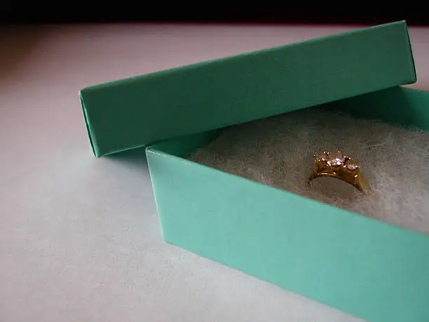 close up of diamond engagement ring in box