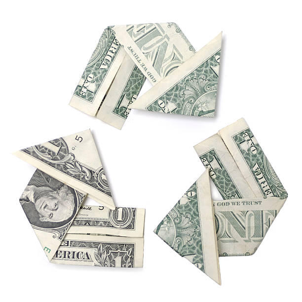 istock Revenue, Reinvest, Return Dollar Bills Folded Recycle White Background 172662645