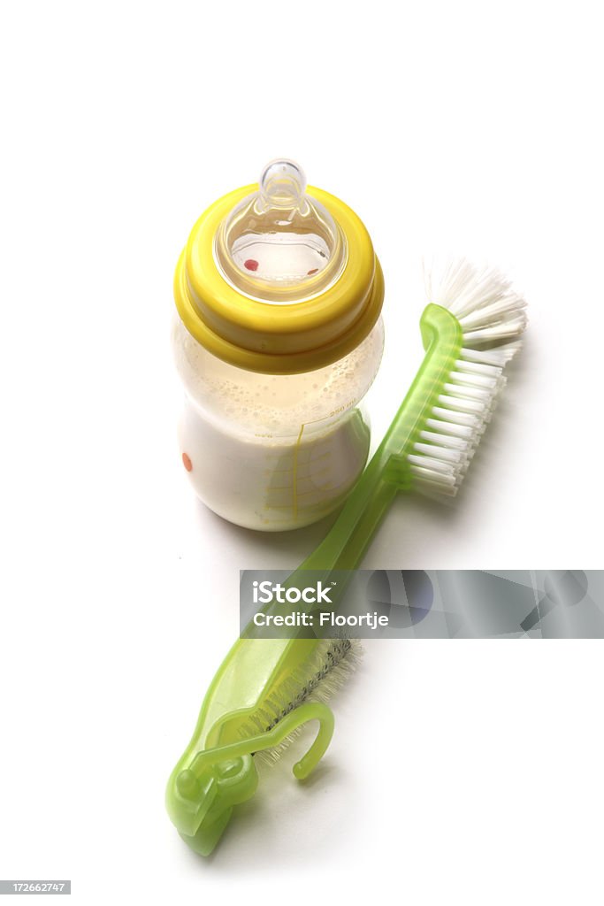 Productos para bebé: Botella y cepillo de limpieza - Foto de stock de Alimento libre de derechos