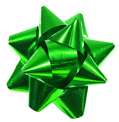 This is a detailed picture of a green bow.    