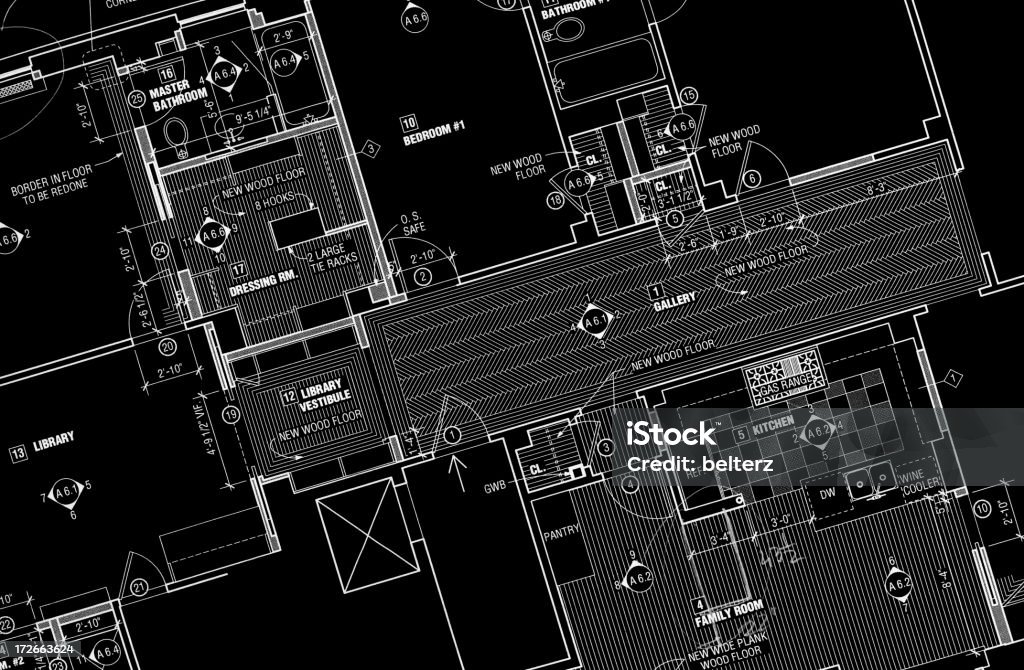 floorplan blueprint (inverted vers) an apartment floorplan inverted Architecture Stock Photo