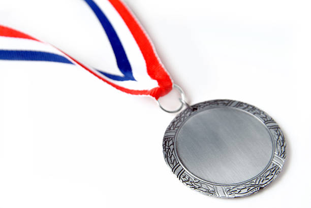 istock Silver Metal with Red, White and Blue Strap on White Background 172663906