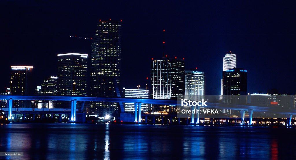 The beautiful Miami skyline at night Skyline of Downtown Miami at night. Bridge - Built Structure Stock Photo