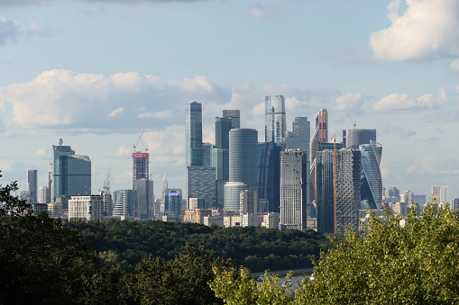 Skyscrapers of Moscow City, Russia. View from Sparrow Hills