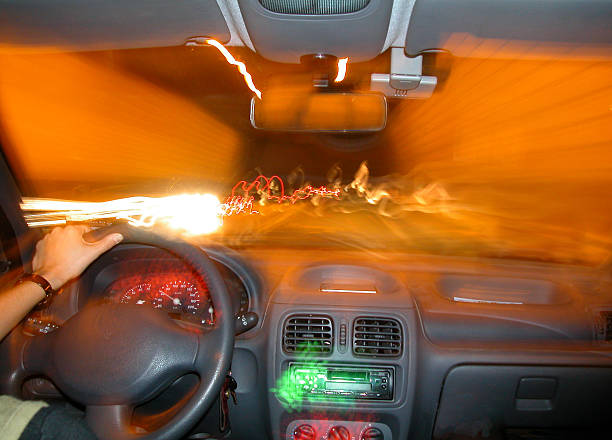 Car at warp speed stock photo