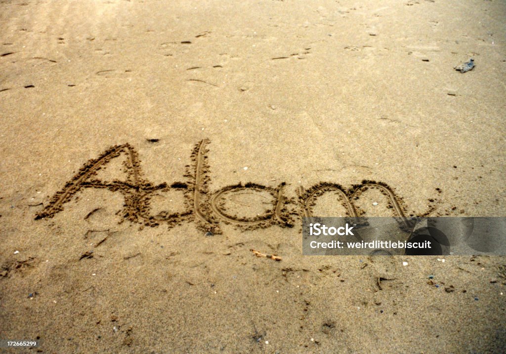 Adam schriftliche in den sand - Lizenzfrei Adam - Bibelfigur Stock-Foto