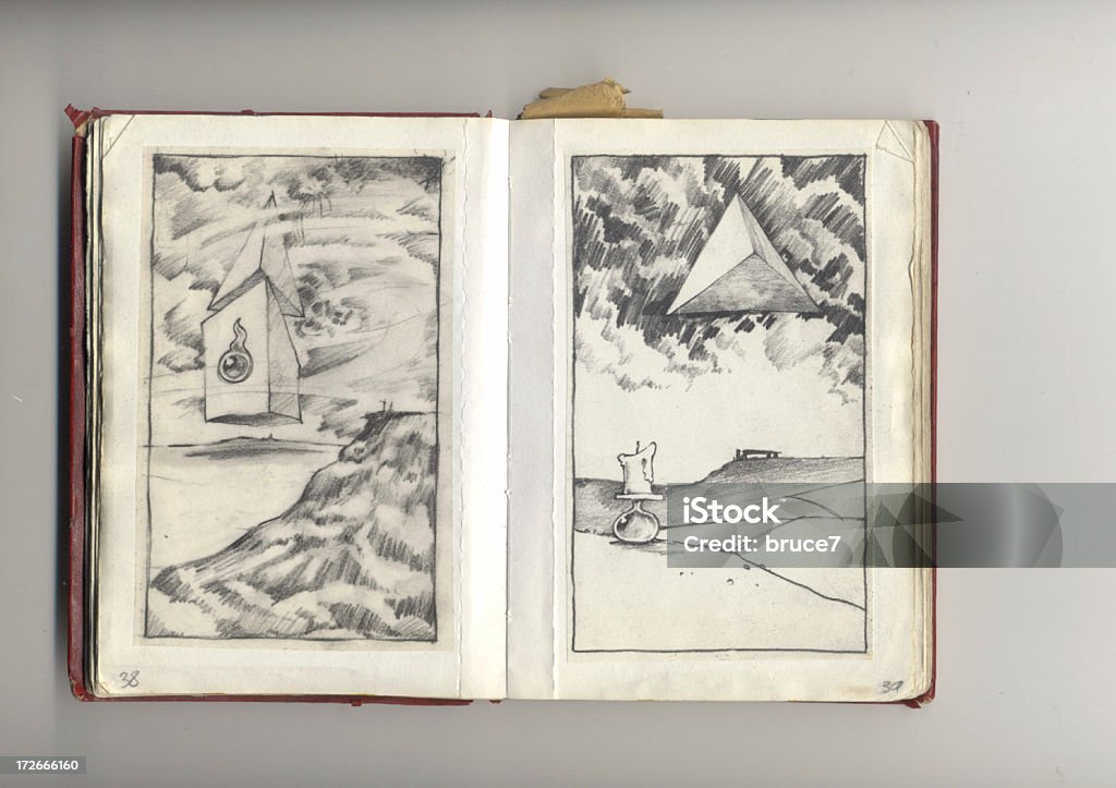 Uma das minhas sketchbooks antigo - Royalty-free Caderno de Esboços Ilustração de stock