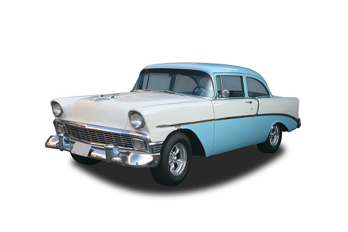 1956 Chevrolet. Includes clipping paths for car, for window opacity, for shadow darkening opacity.