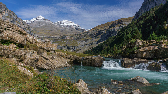 Waterfall on a River in a Fairy Forest, Italy