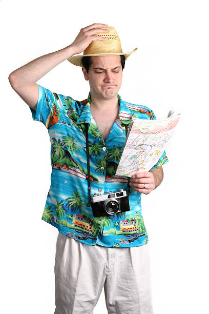 потерянные traveler - tourist lost hawaiian shirt confusion стоковые фото и изображения