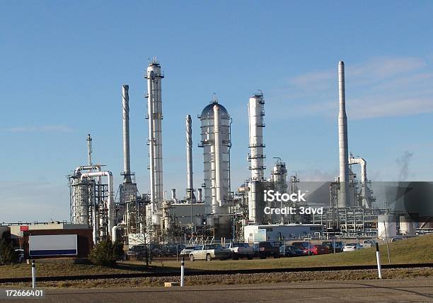 Chemical Manufacturing Plant Stock Photo - Download Image Now - Architectural Column, Blue, Boiler