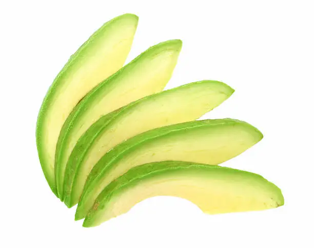 "Slices of avocado, isolated on white. Part of my sandwich ingredients series."