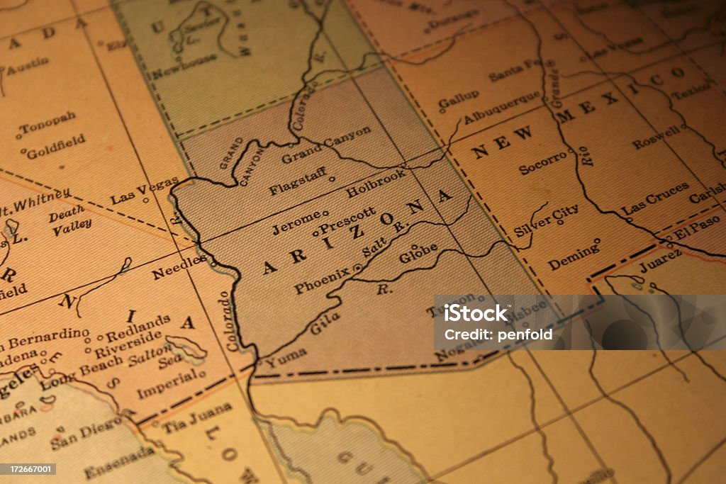 винтажные Карта Аризоны - Стоковые фото Аризона - Юго-запад США роялти-фри