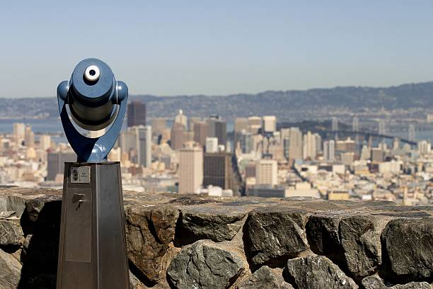 Binoculars overlooking San Francisco Skyline stock photo