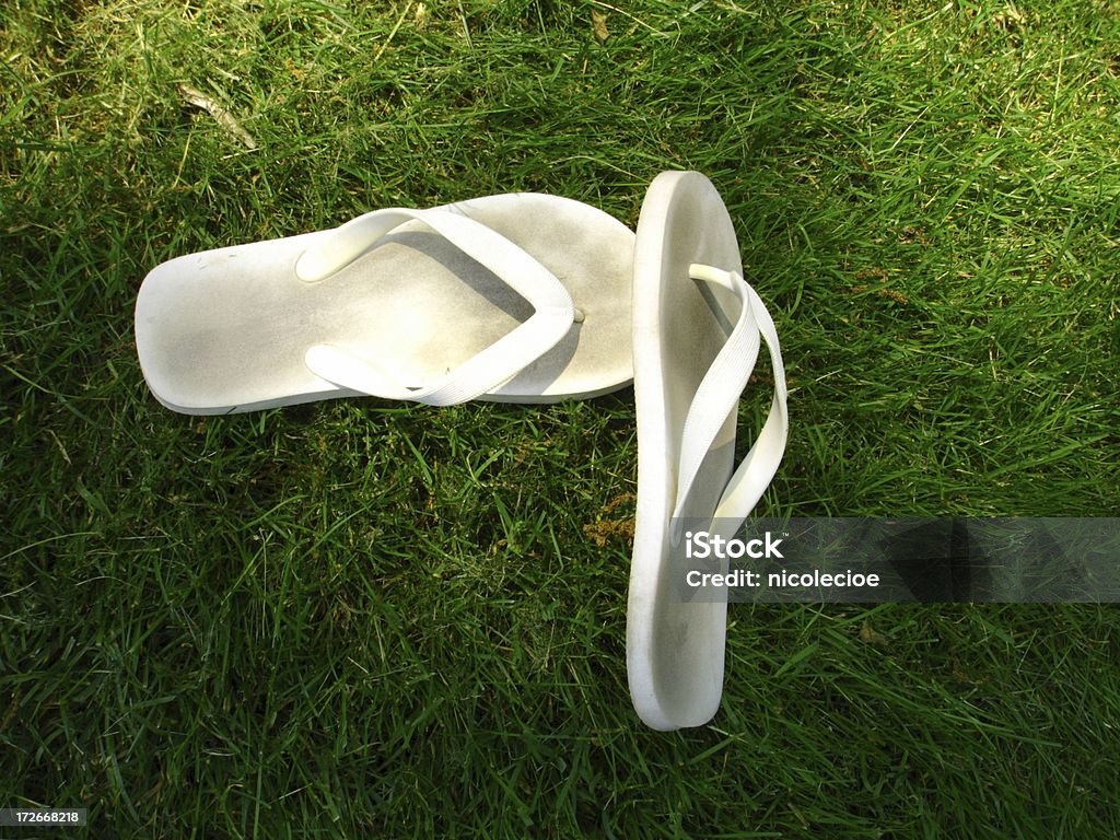 Flip-Flops White flip flops in grass viewed from above. August Stock Photo
