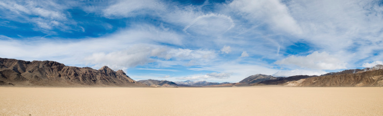 A panoramic shot of the racetrack in Death Valley National Park.