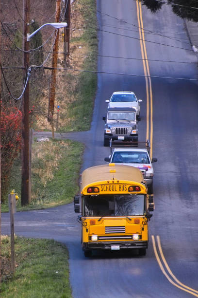 istock Yellow School Bus on Rural Rout Holding Up Traffic 172668717