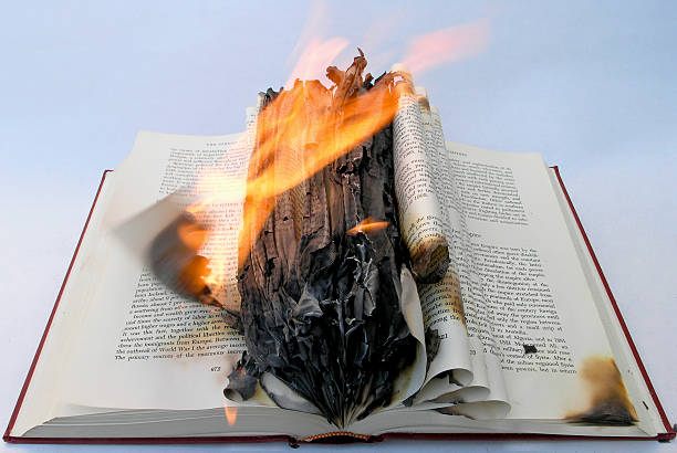 Book Burning A burning book as a symbol of censorship. The book burned was to be recycled due to being readily available in the marketplace and worth very little monetarily. book burning stock pictures, royalty-free photos & images