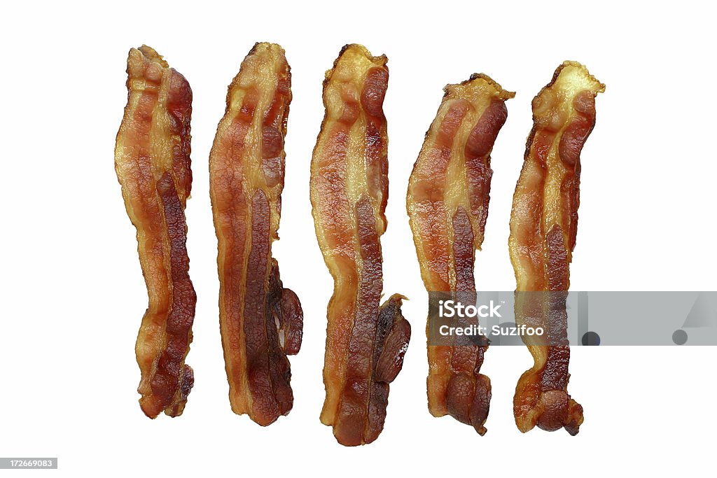 bacon strips Strips of bacon. Isolated on white. Bacon Stock Photo
