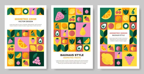 Vector illustration of Set of abstract geometric Bauhaus pattern covers.