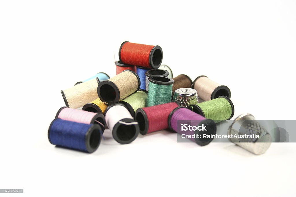 reel of threads threads and thimbles. Art And Craft Stock Photo