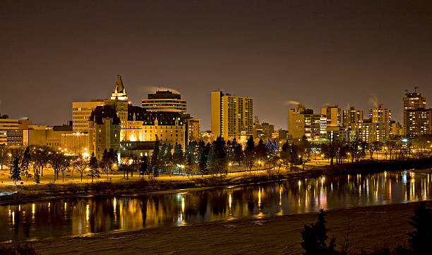 istock Saskatoon Downtown Skyline at Night in Winter 172670182