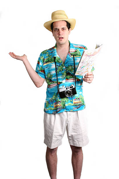 estou, por isso, perdeu - tourist lost hawaiian shirt confusion imagens e fotografias de stock